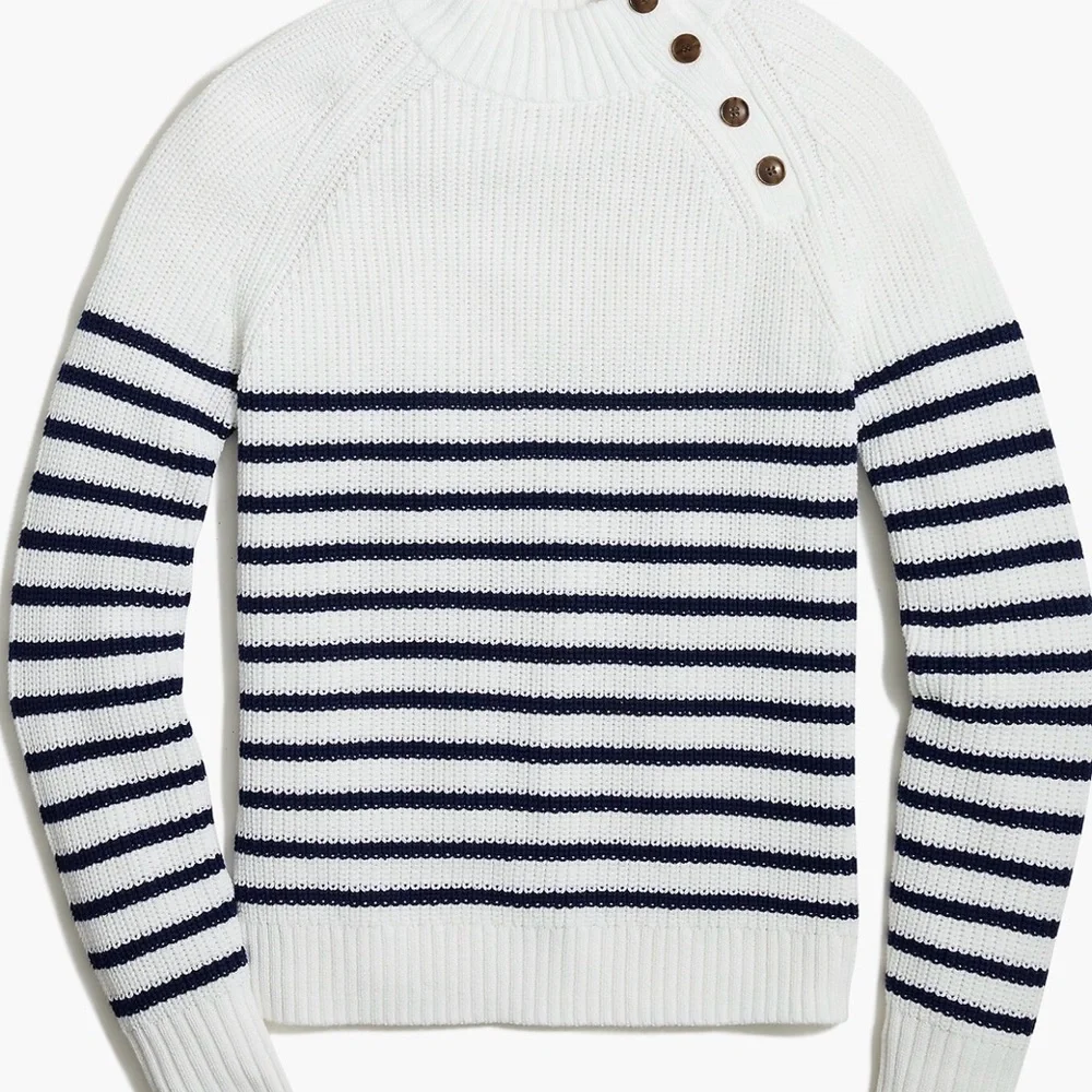 J.‎ Crew Factory cotton button mock neck Striped Sweater L